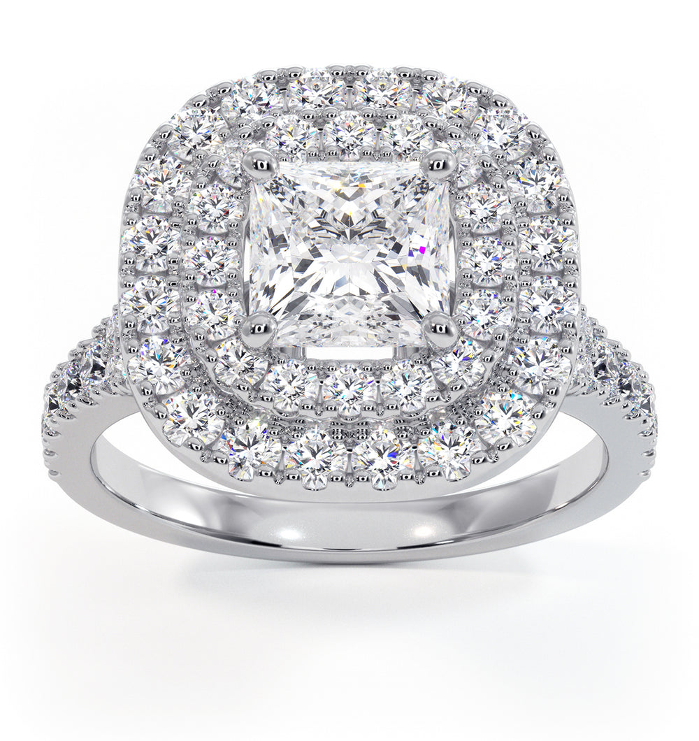 Cleopatra GIA Diamond Halo Engagement Ring in Platinum 1.85ct G/VS1