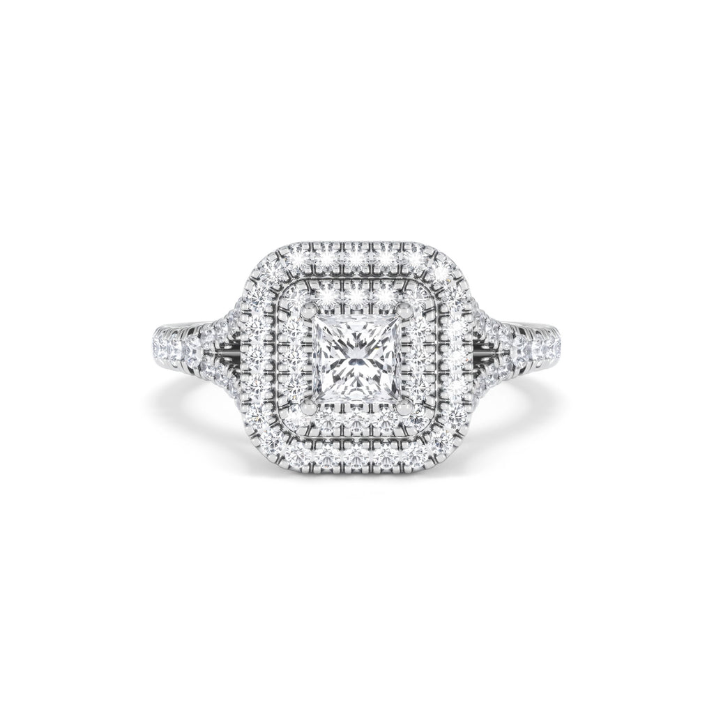 Cleopatra Diamond Halo Engagement Ring 18K White Gold 1.20ct G/SI2