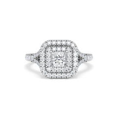 Cleopatra Diamond Halo Engagement Ring 18K White Gold 1.20ct G/SI2