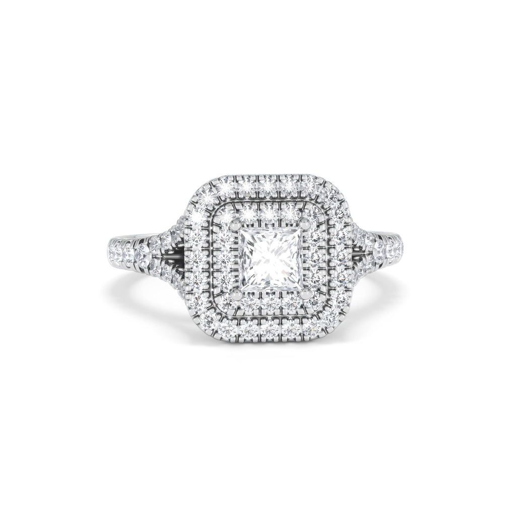 Cleopatra Diamond Halo Engagement Ring 18K White Gold 1.20ct G/SI2
