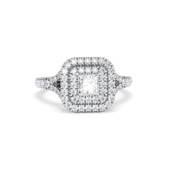 Cleopatra Diamond Halo Engagement Ring 18K White Gold 1.20ct G/SI2