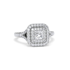 Cleopatra Diamond Halo Engagement Ring 18K White Gold 1.20ct G/SI2