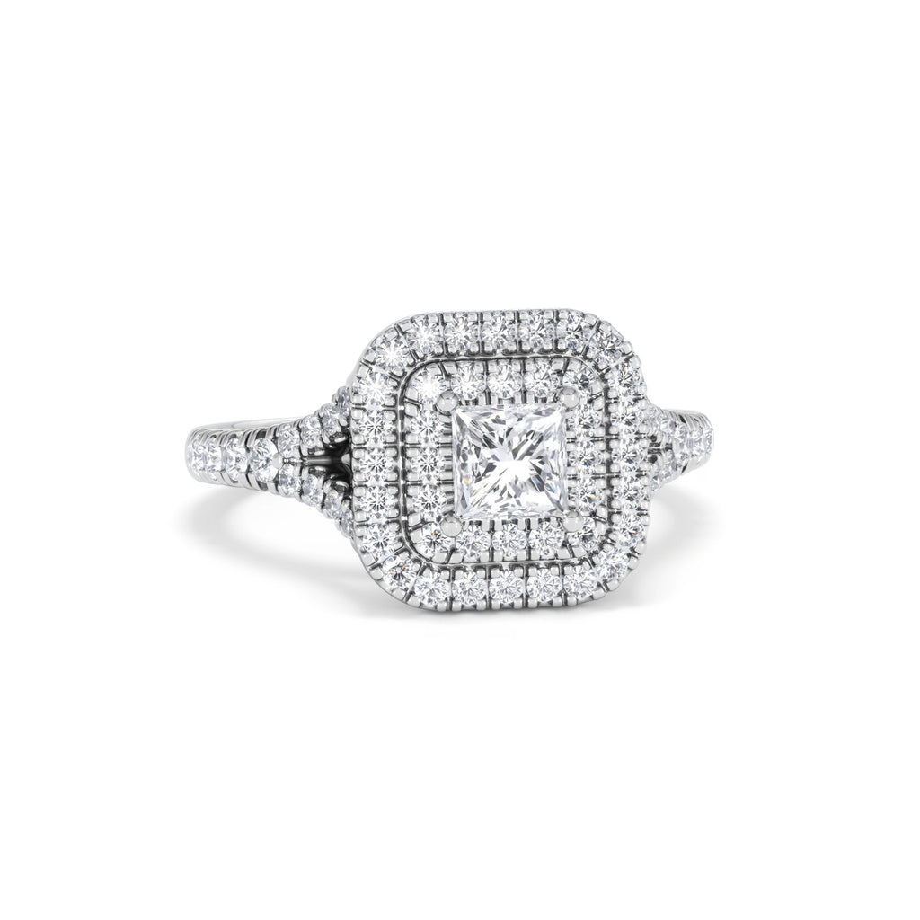 Cleopatra Lab Diamond Halo Engagement Ring 18K White Gold 1.20ct F/VS1