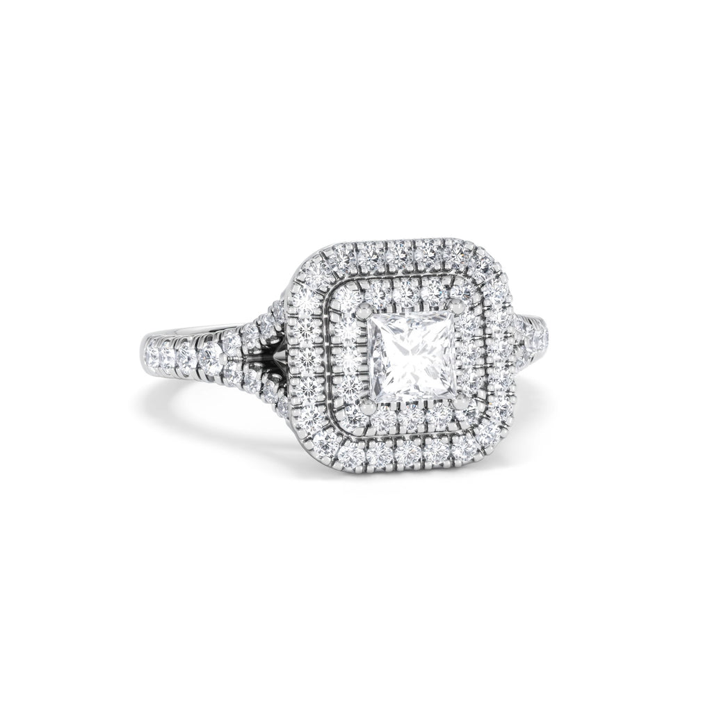 Cleopatra Diamond Halo Engagement Ring 18K White Gold 1.20ct G/SI2