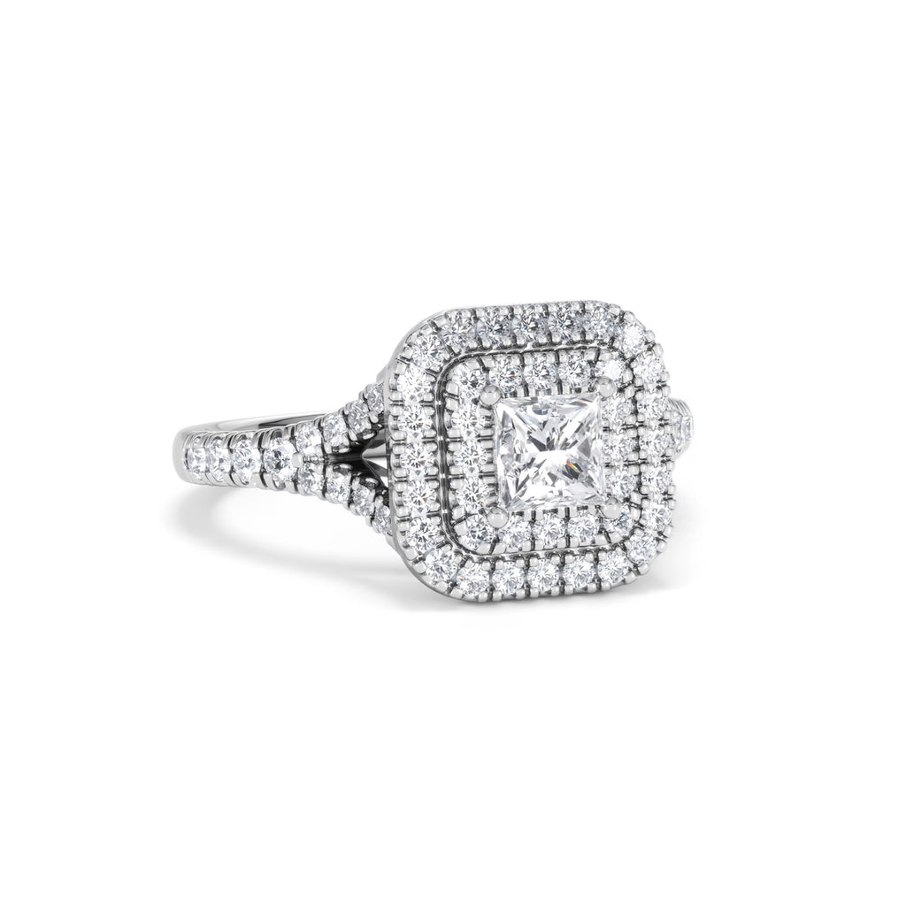 Cleopatra Diamond Halo Engagement Ring 18K White Gold 1.20ct G/SI2