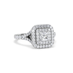 Cleopatra Diamond Halo Engagement Ring 18K White Gold 1.20ct G/SI2