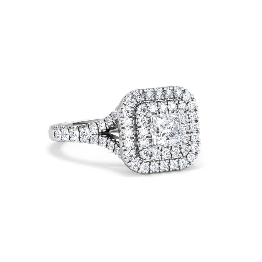 Cleopatra Diamond Halo Engagement Ring 18K White Gold 1.20ct G/SI2