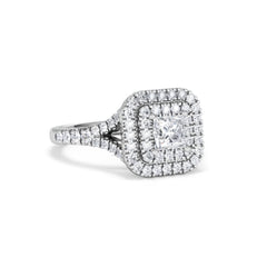 Cleopatra Diamond Halo Engagement Ring 18K White Gold 1.20ct G/SI2