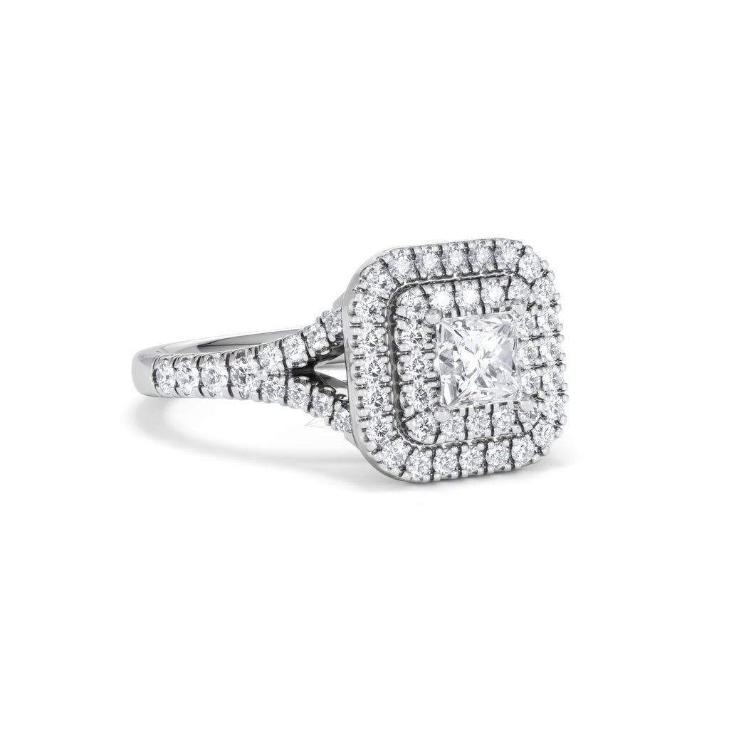 Cleopatra Diamond Halo Engagement Ring 18K White Gold 1.20ct G/SI2