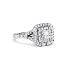 Cleopatra Diamond Halo Engagement Ring 18K White Gold 1.20ct G/SI2
