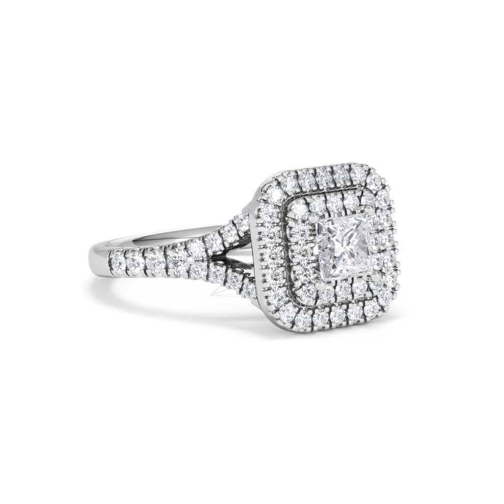 Cleopatra Diamond Halo Engagement Ring 18K White Gold 1.20ct G/SI2
