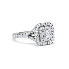 Cleopatra Diamond Halo Engagement Ring 18K White Gold 1.20ct G/SI2