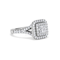 Cleopatra Diamond Halo Engagement Ring 18K White Gold 1.20ct G/SI2
