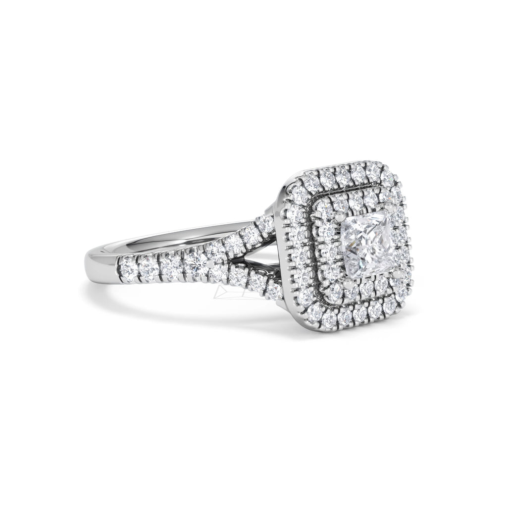 Cleopatra Diamond Halo Engagement Ring 18K White Gold 1.20ct G/SI2
