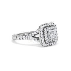 Cleopatra Diamond Halo Engagement Ring 18K White Gold 1.20ct G/SI2