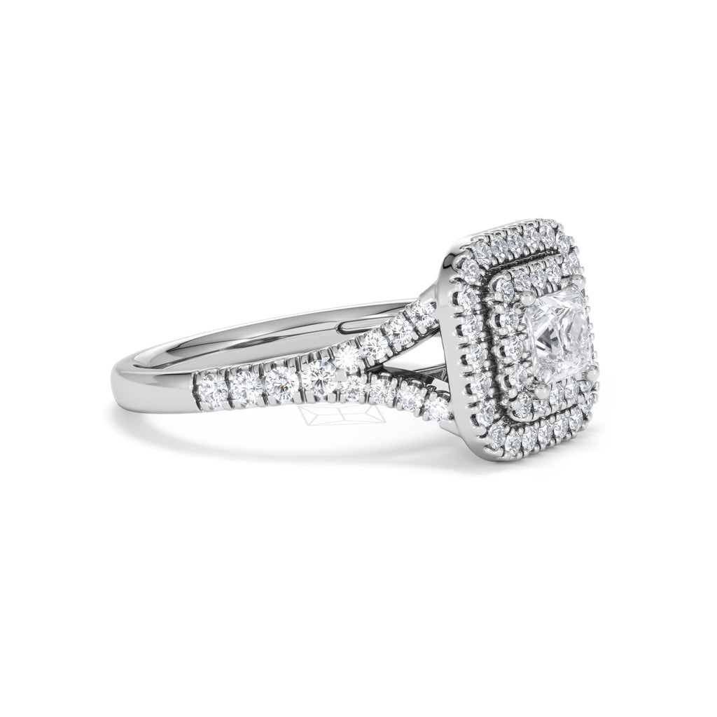 Cleopatra Lab Diamond Halo Engagement Ring 18K White Gold 1.20ct F/VS1