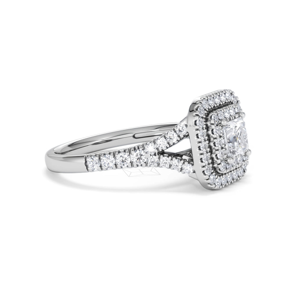 Cleopatra Diamond Halo Engagement Ring 18K White Gold 1.20ct G/SI2