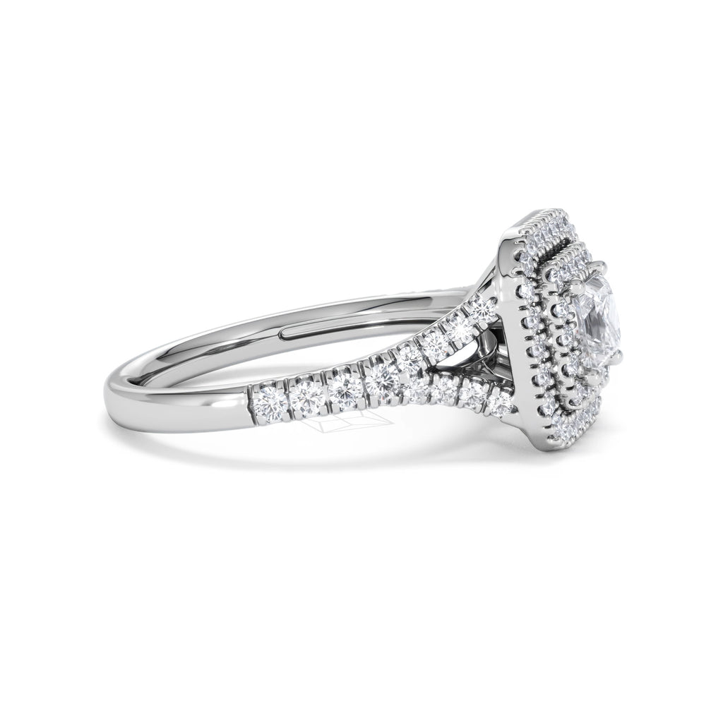 Cleopatra Diamond Halo Engagement Ring 18K White Gold 1.20ct G/SI2