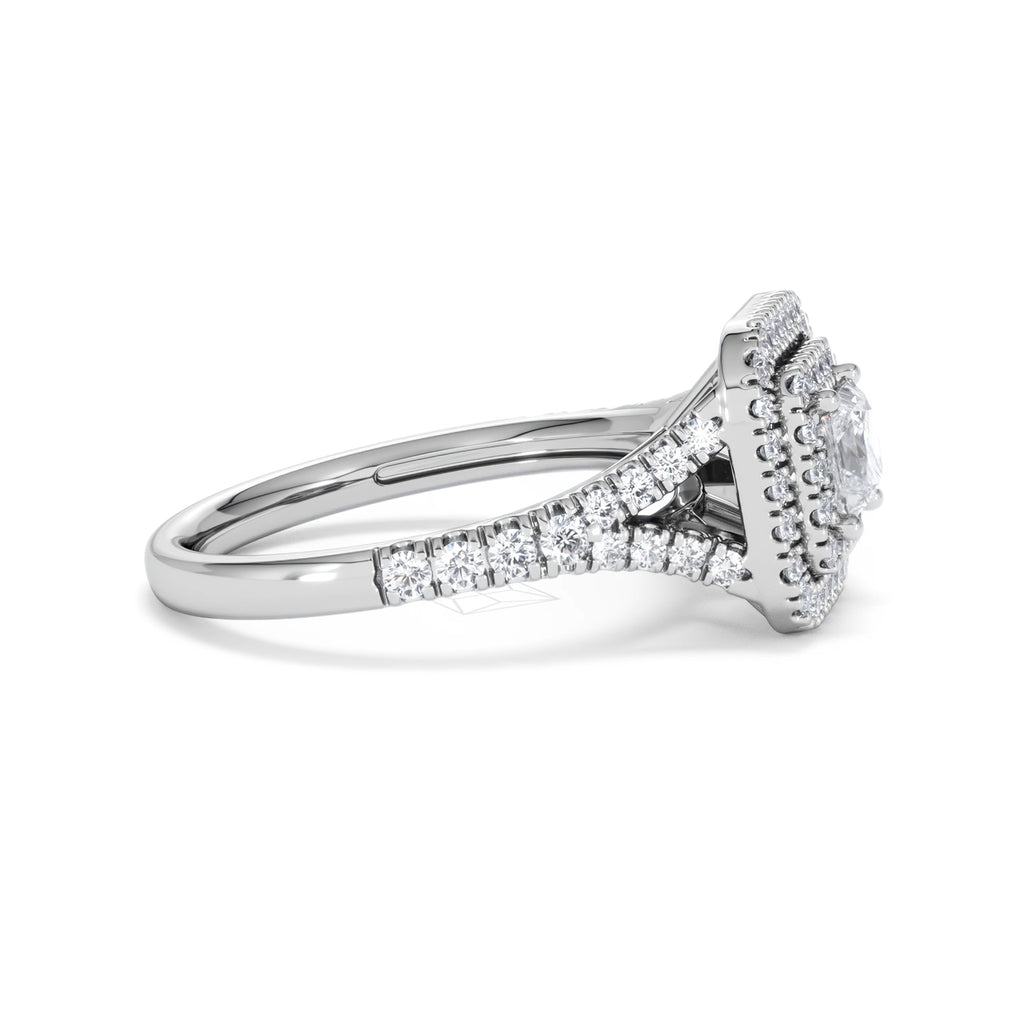 Cleopatra Diamond Halo Engagement Ring 18K White Gold 1.20ct G/SI2