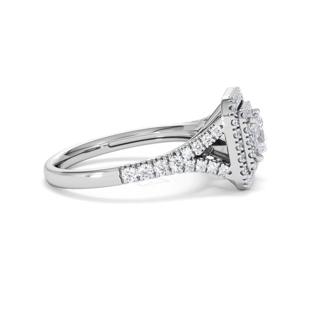 Cleopatra Diamond Halo Engagement Ring 18K White Gold 1.20ct G/SI2