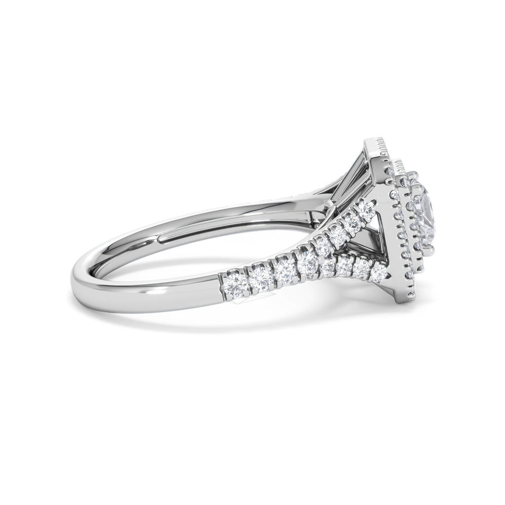 Cleopatra Diamond Halo Engagement Ring 18K White Gold 1.20ct G/SI2