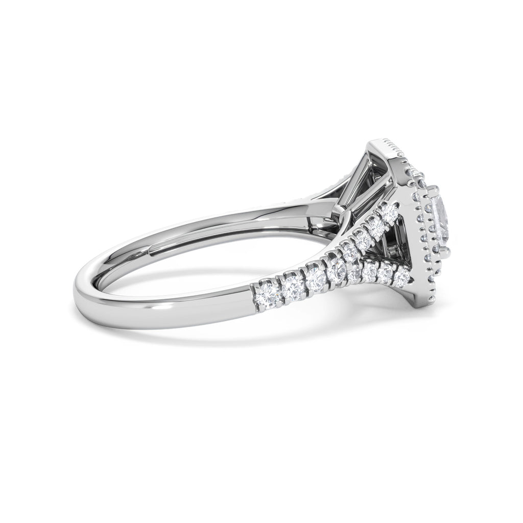 Cleopatra Diamond Halo Engagement Ring 18K White Gold 1.20ct G/SI2
