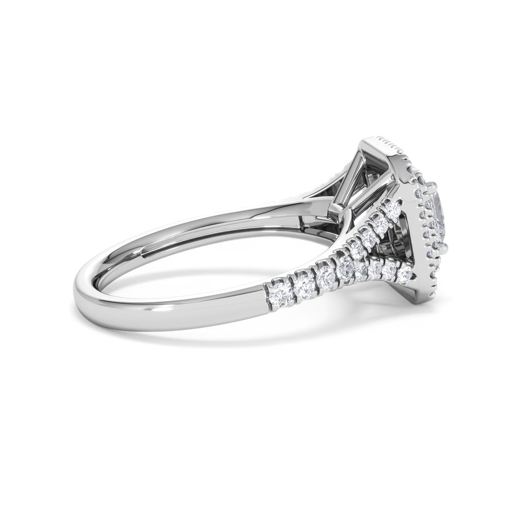 Cleopatra Diamond Halo Engagement Ring 18K White Gold 1.20ct G/SI2