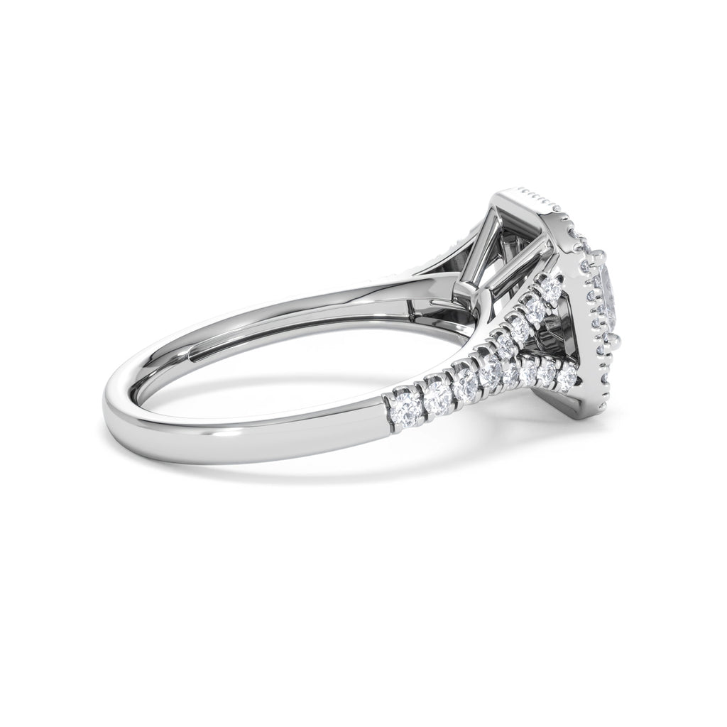 Cleopatra Diamond Halo Engagement Ring 18K White Gold 1.20ct G/SI2