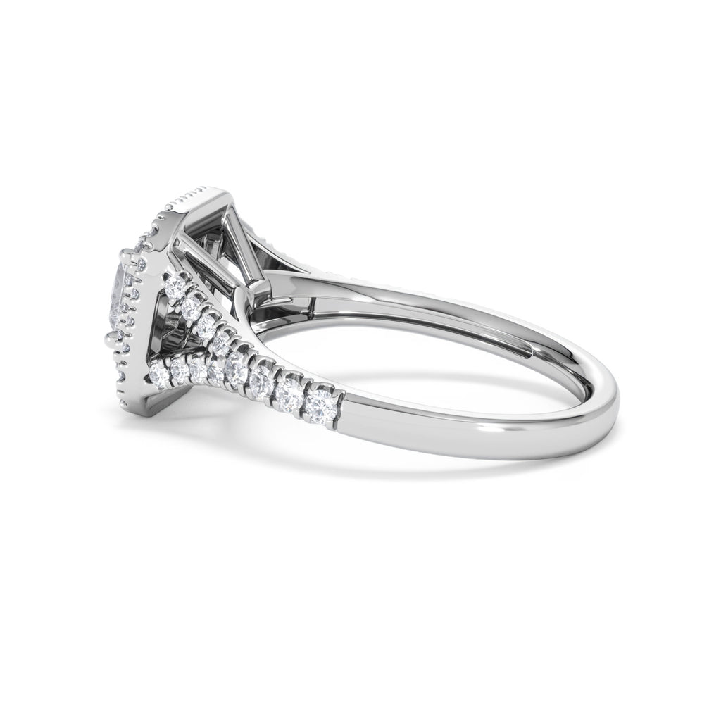 Cleopatra Diamond Halo Engagement Ring 18K White Gold 1.20ct G/SI2
