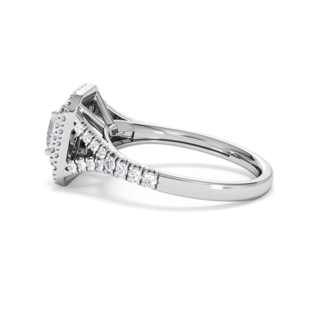 Cleopatra Diamond Halo Engagement Ring 18K White Gold 1.20ct G/SI2
