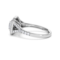 Cleopatra Diamond Halo Engagement Ring 18K White Gold 1.20ct G/SI2