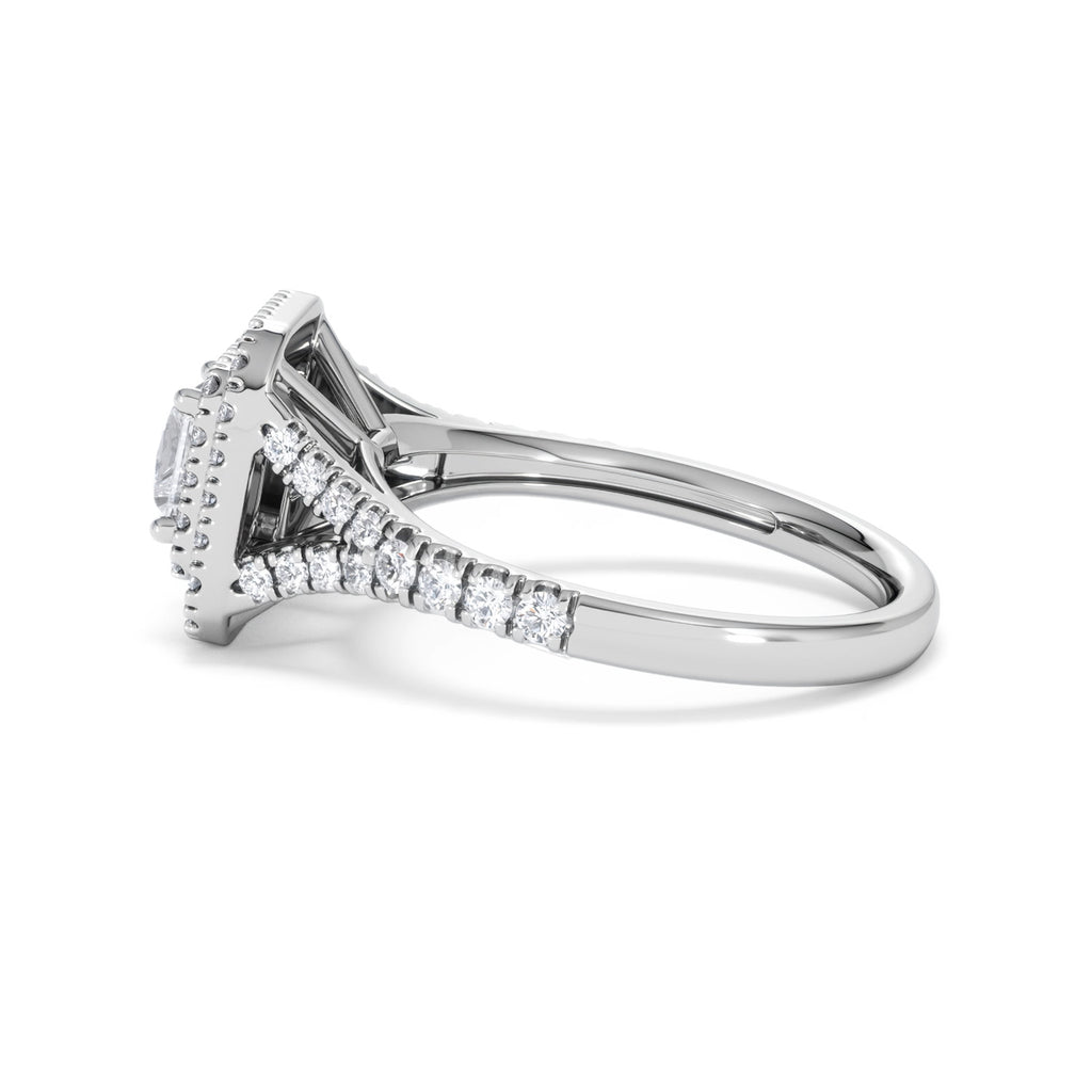 Cleopatra Diamond Halo Engagement Ring 18K White Gold 1.20ct G/SI2