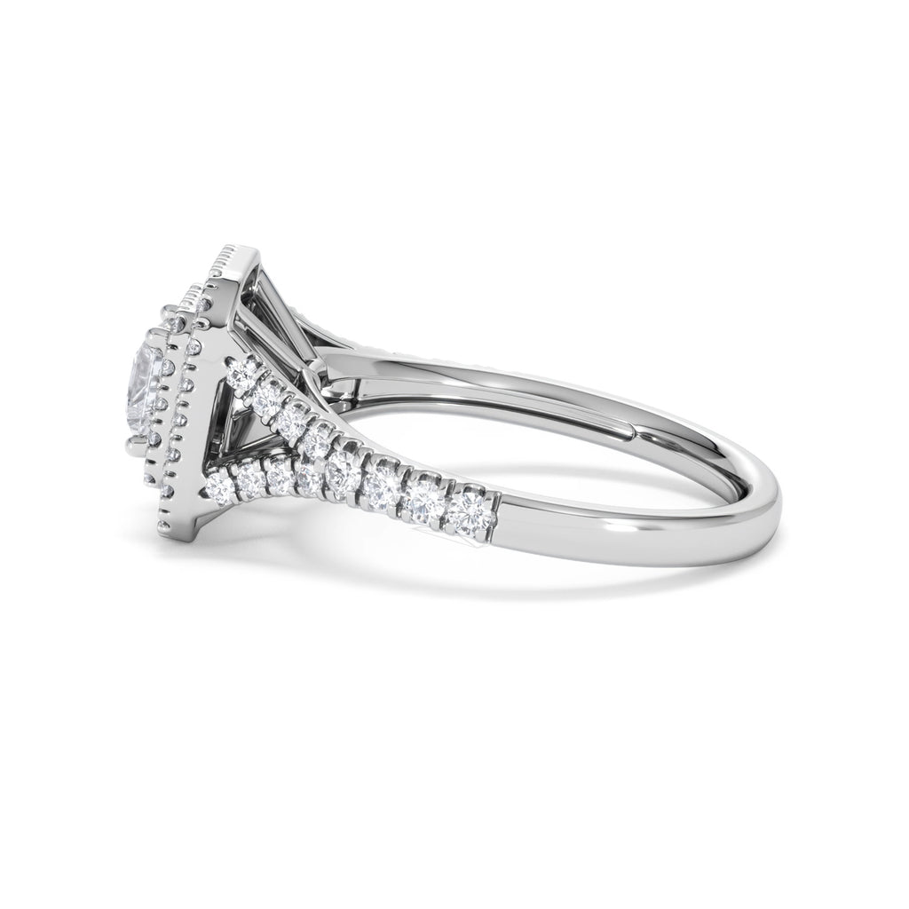 Cleopatra Diamond Halo Engagement Ring 18K White Gold 1.20ct G/SI2