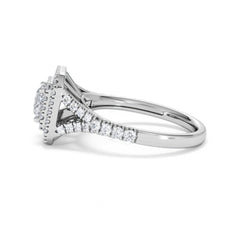Cleopatra Lab Diamond Halo Engagement Ring 18K White Gold 1.20ct F/VS1