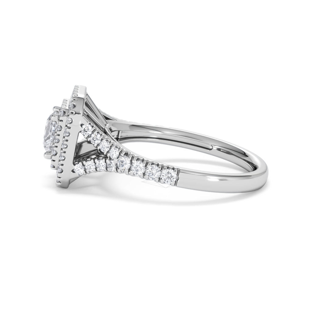 Cleopatra Diamond Halo Engagement Ring 18K White Gold 1.20ct G/SI2