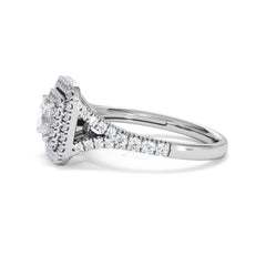 Cleopatra Diamond Halo Engagement Ring 18K White Gold 1.20ct G/SI2