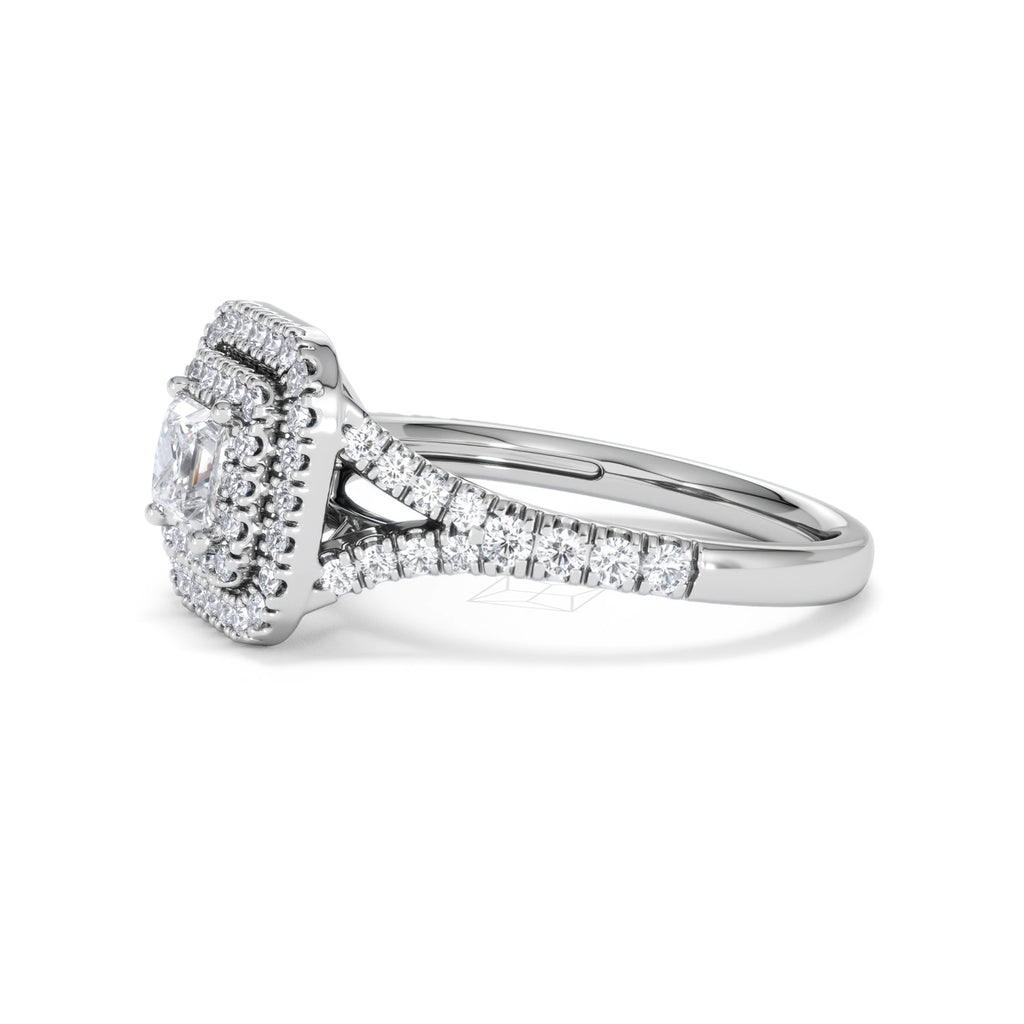 Cleopatra Diamond Halo Engagement Ring 18K White Gold 1.20ct G/SI2
