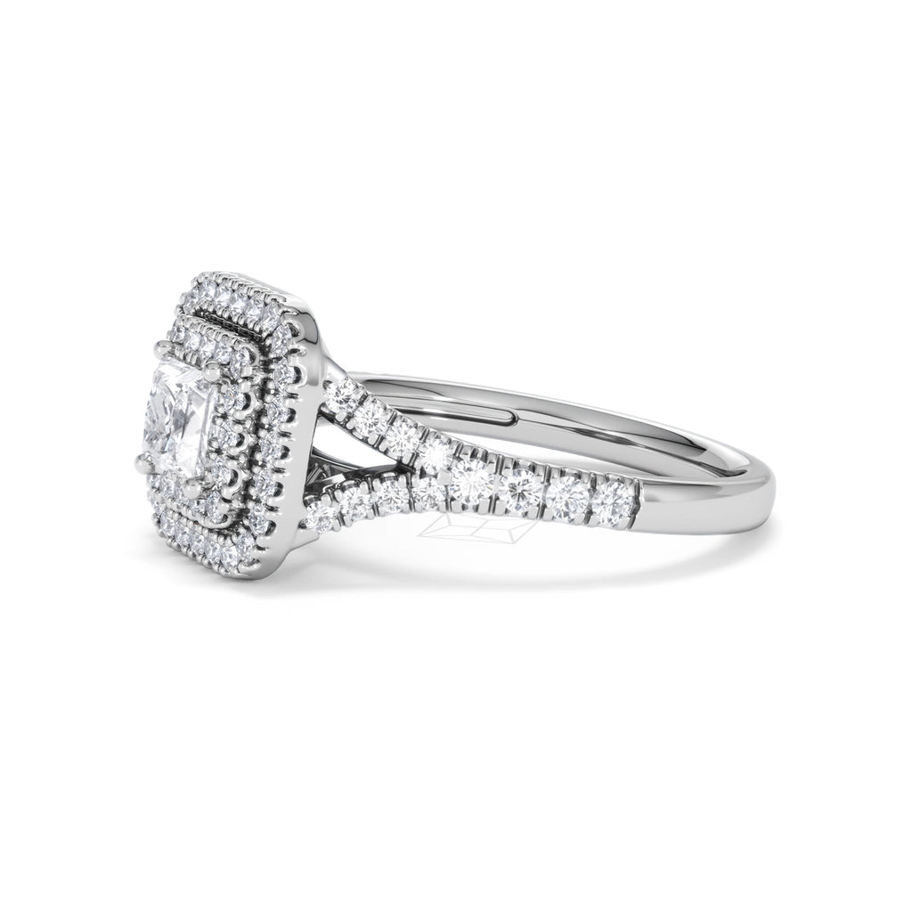 Cleopatra Diamond Halo Engagement Ring 18K White Gold 1.20ct G/SI2