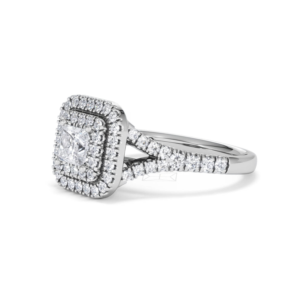Cleopatra Diamond Halo Engagement Ring 18K White Gold 1.20ct G/SI2