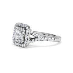 Cleopatra Diamond Halo Engagement Ring 18K White Gold 1.20ct G/SI2