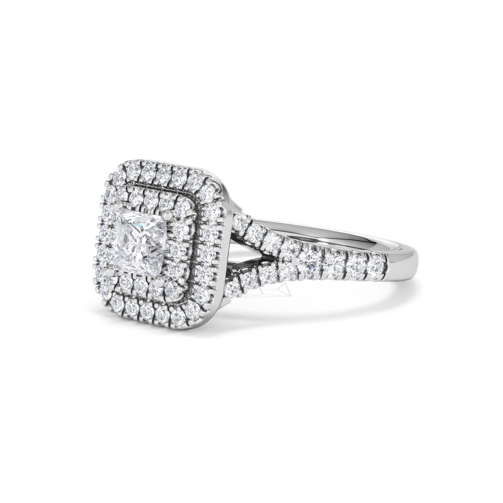 Cleopatra Diamond Halo Engagement Ring 18K White Gold 1.20ct G/SI2