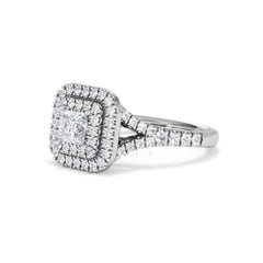 Cleopatra Diamond Halo Engagement Ring 18K White Gold 1.20ct G/SI2