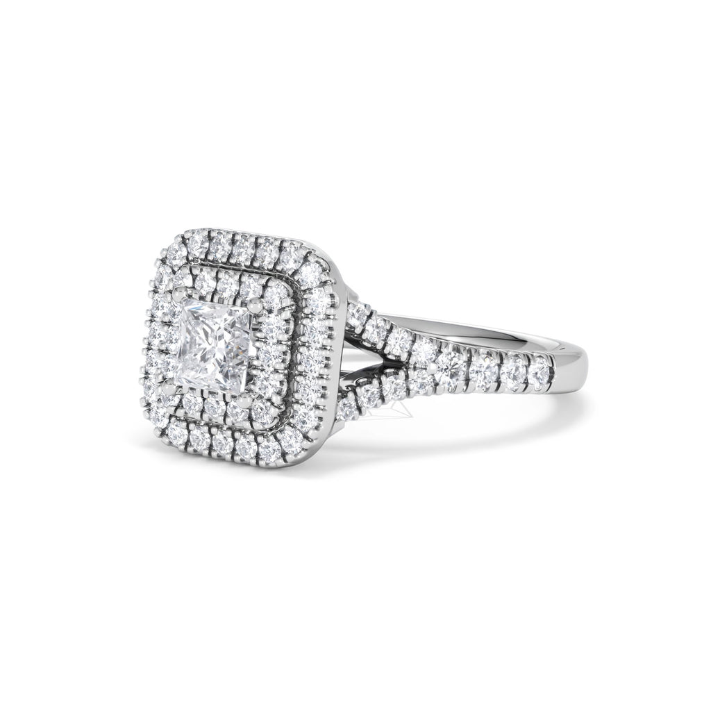 Cleopatra Diamond Halo Engagement Ring 18K White Gold 1.20ct G/SI2