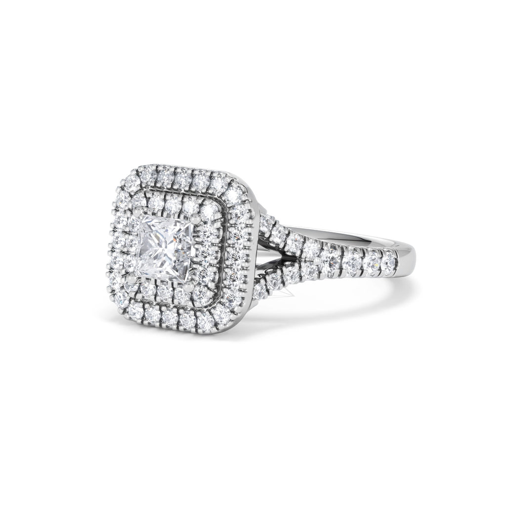 Cleopatra Diamond Halo Engagement Ring 18K White Gold 1.20ct G/SI2
