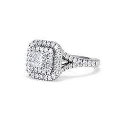 Cleopatra Diamond Halo Engagement Ring 18K White Gold 1.20ct G/SI2