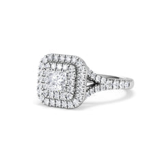 Cleopatra Diamond Halo Engagement Ring 18K White Gold 1.20ct G/SI2