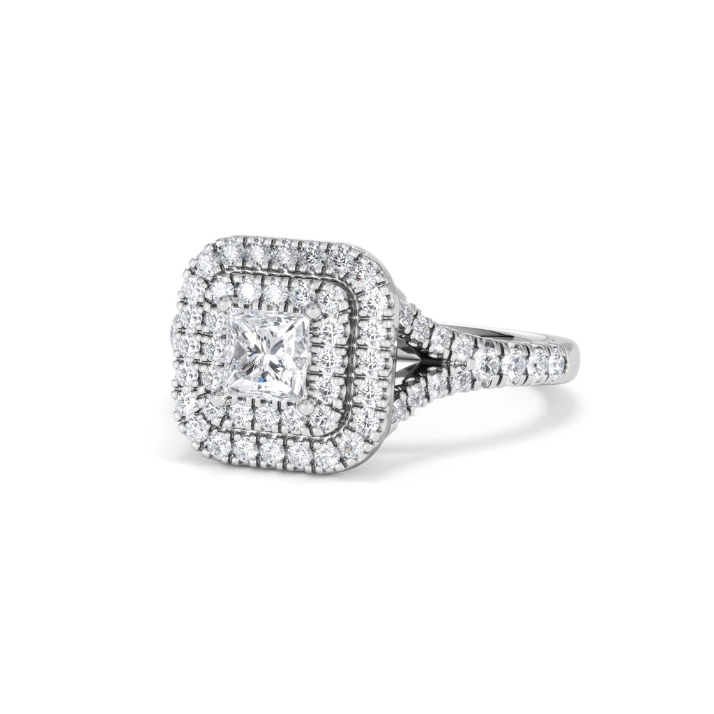 Cleopatra Diamond Halo Engagement Ring 18K White Gold 1.20ct G/SI2