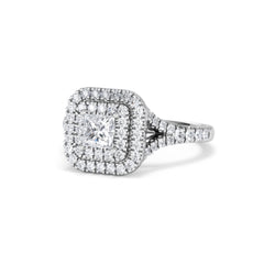 Cleopatra Diamond Halo Engagement Ring 18K White Gold 1.20ct G/SI2