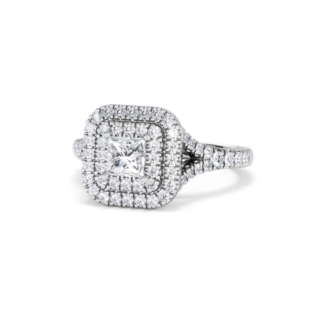 Cleopatra Diamond Halo Engagement Ring 18K White Gold 1.20ct G/SI2