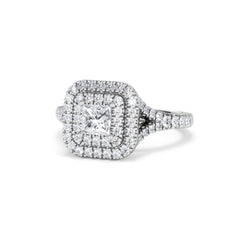 Cleopatra Diamond Halo Engagement Ring 18K White Gold 1.20ct G/SI2